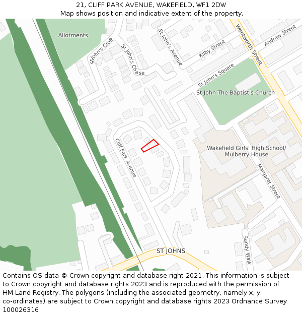 21, CLIFF PARK AVENUE, WAKEFIELD, WF1 2DW: Location map and indicative extent of plot