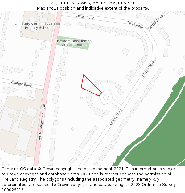 21, CLIFTON LAWNS, AMERSHAM, HP6 5PT: Location map and indicative extent of plot