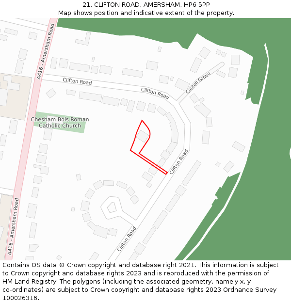 21, CLIFTON ROAD, AMERSHAM, HP6 5PP: Location map and indicative extent of plot