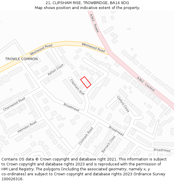 21, CLIPSHAM RISE, TROWBRIDGE, BA14 9DG: Location map and indicative extent of plot