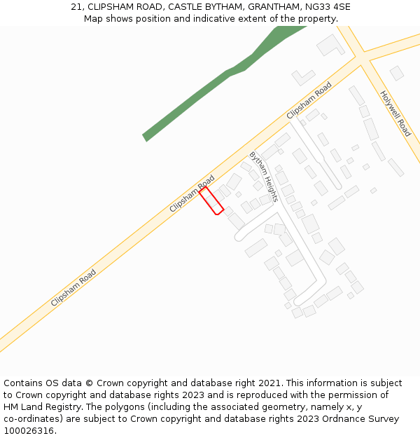 21, CLIPSHAM ROAD, CASTLE BYTHAM, GRANTHAM, NG33 4SE: Location map and indicative extent of plot