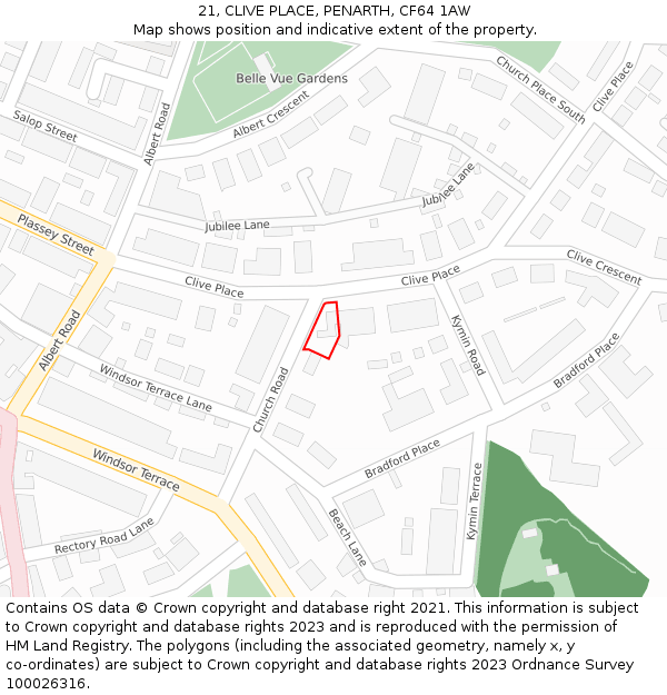 21, CLIVE PLACE, PENARTH, CF64 1AW: Location map and indicative extent of plot