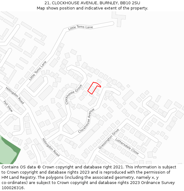 21, CLOCKHOUSE AVENUE, BURNLEY, BB10 2SU: Location map and indicative extent of plot