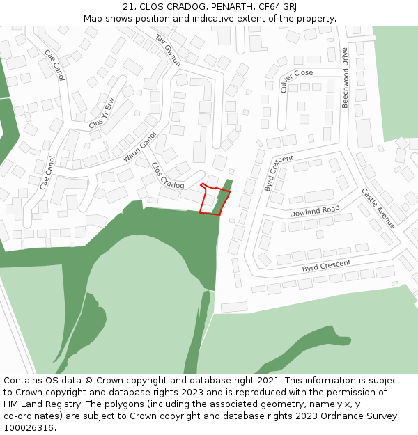 21, CLOS CRADOG, PENARTH, CF64 3RJ: Location map and indicative extent of plot