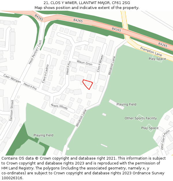 21, CLOS Y WIWER, LLANTWIT MAJOR, CF61 2SG: Location map and indicative extent of plot