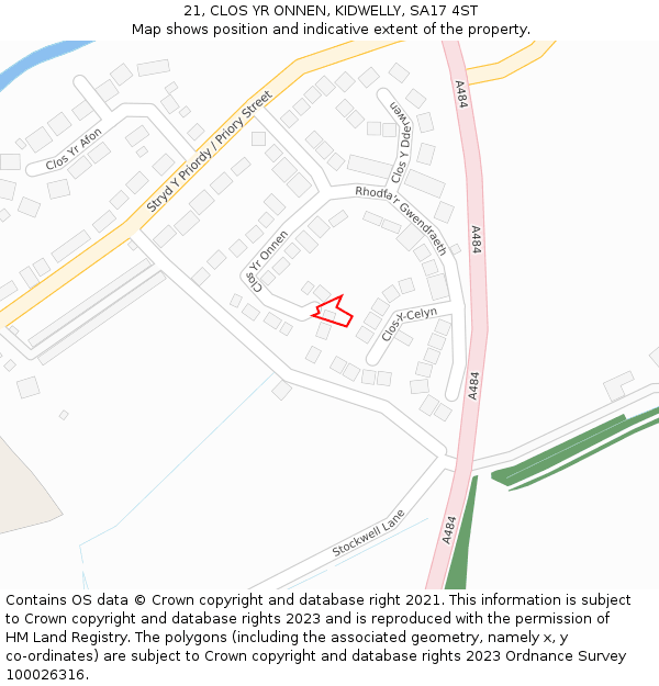 21, CLOS YR ONNEN, KIDWELLY, SA17 4ST: Location map and indicative extent of plot