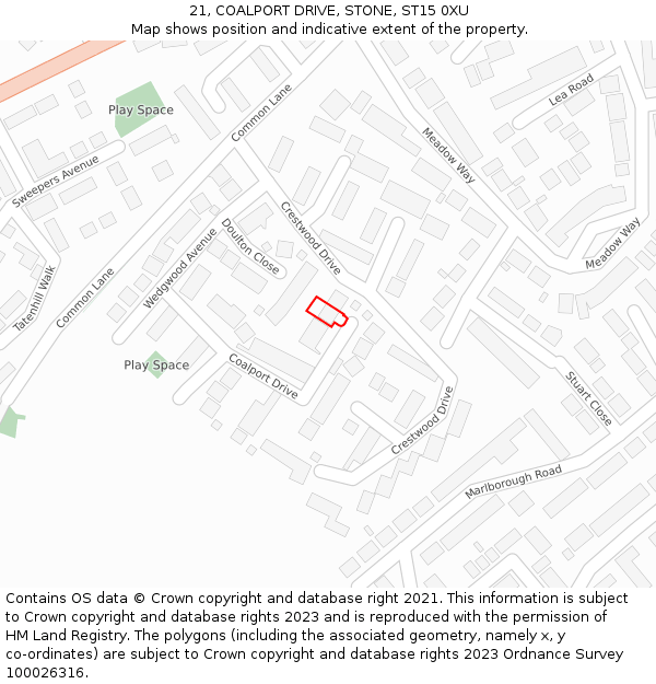 21, COALPORT DRIVE, STONE, ST15 0XU: Location map and indicative extent of plot