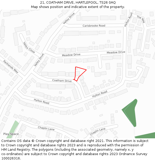 21, COATHAM DRIVE, HARTLEPOOL, TS26 0AQ: Location map and indicative extent of plot