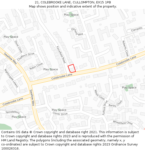 21, COLEBROOKE LANE, CULLOMPTON, EX15 1PB: Location map and indicative extent of plot