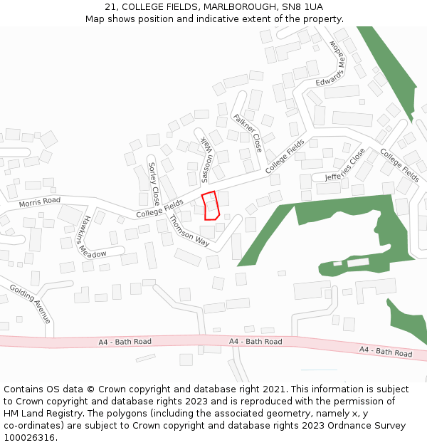 21, COLLEGE FIELDS, MARLBOROUGH, SN8 1UA: Location map and indicative extent of plot