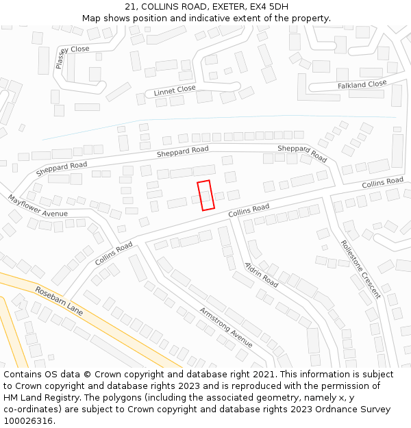 21, COLLINS ROAD, EXETER, EX4 5DH: Location map and indicative extent of plot