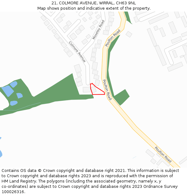 21, COLMORE AVENUE, WIRRAL, CH63 9NL: Location map and indicative extent of plot
