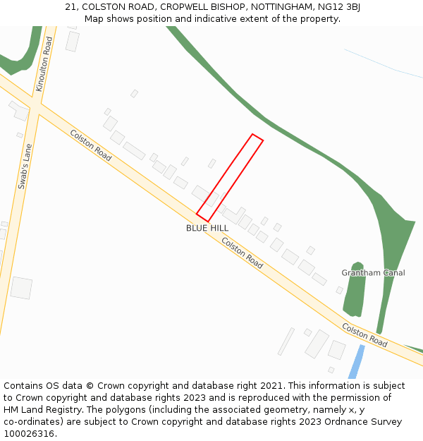 21, COLSTON ROAD, CROPWELL BISHOP, NOTTINGHAM, NG12 3BJ: Location map and indicative extent of plot