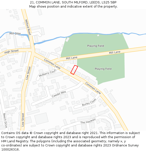 21, COMMON LANE, SOUTH MILFORD, LEEDS, LS25 5BP: Location map and indicative extent of plot