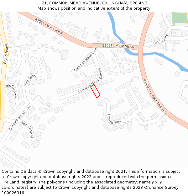 21, COMMON MEAD AVENUE, GILLINGHAM, SP8 4NB: Location map and indicative extent of plot