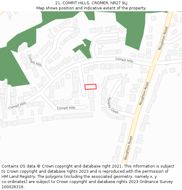 21, COMPIT HILLS, CROMER, NR27 9LJ: Location map and indicative extent of plot