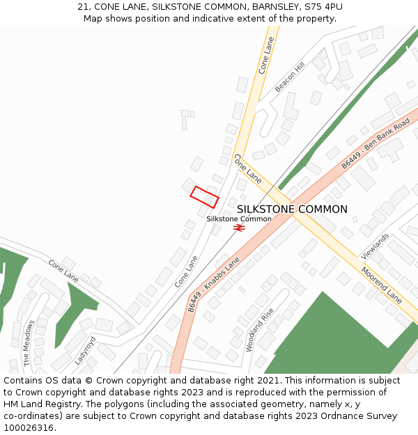 21, CONE LANE, SILKSTONE COMMON, BARNSLEY, S75 4PU: Location map and indicative extent of plot