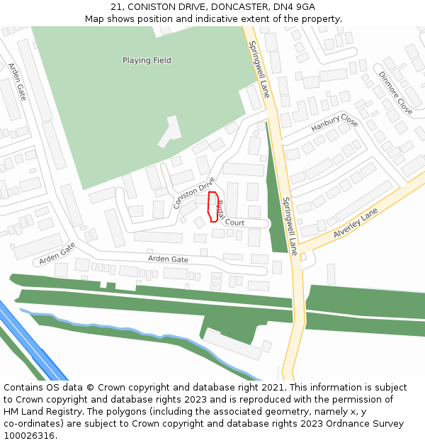 21, CONISTON DRIVE, DONCASTER, DN4 9GA: Location map and indicative extent of plot