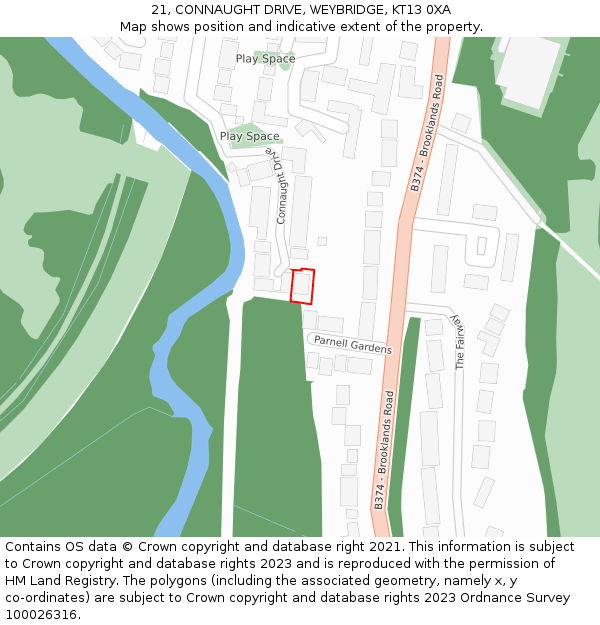 21, CONNAUGHT DRIVE, WEYBRIDGE, KT13 0XA: Location map and indicative extent of plot