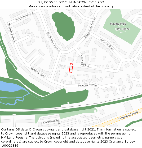 21, COOMBE DRIVE, NUNEATON, CV10 9DD: Location map and indicative extent of plot