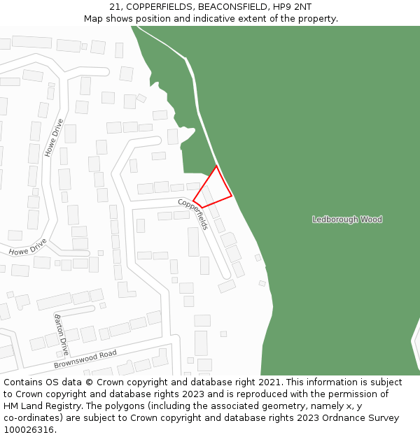 21, COPPERFIELDS, BEACONSFIELD, HP9 2NT: Location map and indicative extent of plot