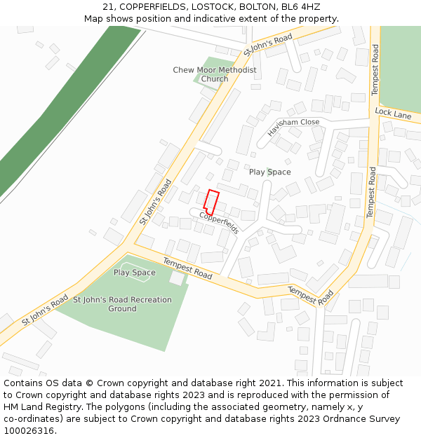 21, COPPERFIELDS, LOSTOCK, BOLTON, BL6 4HZ: Location map and indicative extent of plot