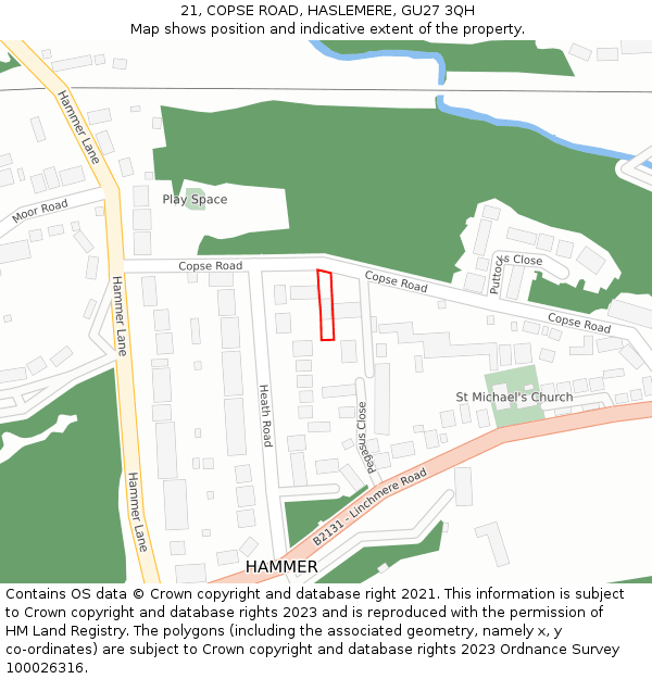 21, COPSE ROAD, HASLEMERE, GU27 3QH: Location map and indicative extent of plot