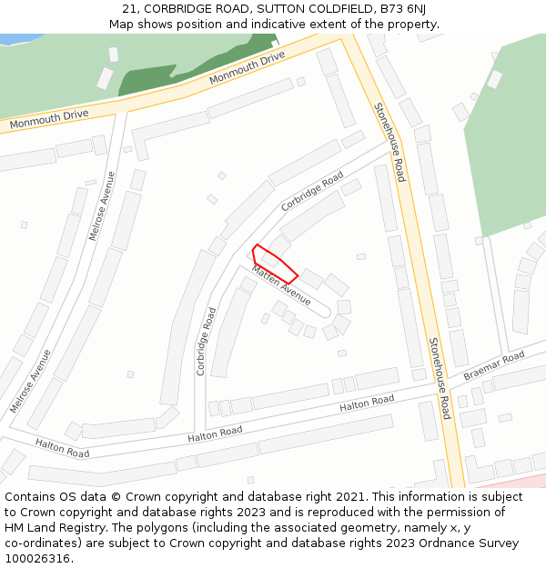 21, CORBRIDGE ROAD, SUTTON COLDFIELD, B73 6NJ: Location map and indicative extent of plot