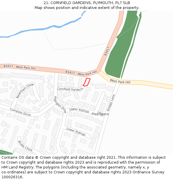 21, CORNFIELD GARDENS, PLYMOUTH, PL7 5LB: Location map and indicative extent of plot