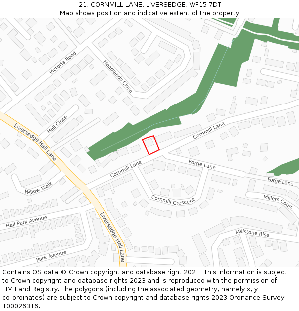 21, CORNMILL LANE, LIVERSEDGE, WF15 7DT: Location map and indicative extent of plot
