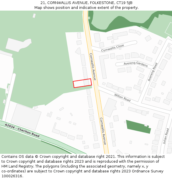 21, CORNWALLIS AVENUE, FOLKESTONE, CT19 5JB: Location map and indicative extent of plot