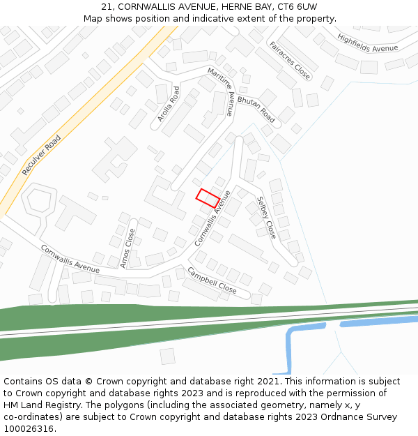 21, CORNWALLIS AVENUE, HERNE BAY, CT6 6UW: Location map and indicative extent of plot