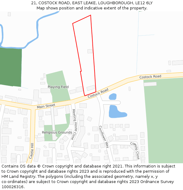 21, COSTOCK ROAD, EAST LEAKE, LOUGHBOROUGH, LE12 6LY: Location map and indicative extent of plot