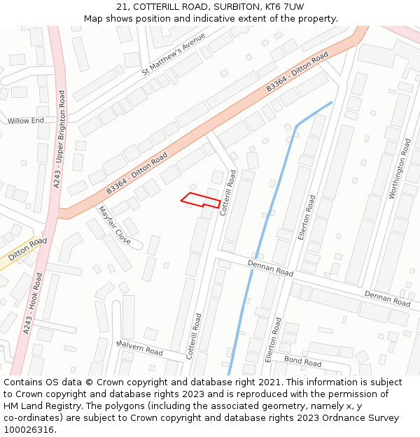 21, COTTERILL ROAD, SURBITON, KT6 7UW: Location map and indicative extent of plot