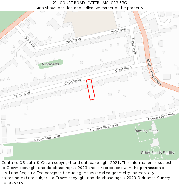 21, COURT ROAD, CATERHAM, CR3 5RG: Location map and indicative extent of plot