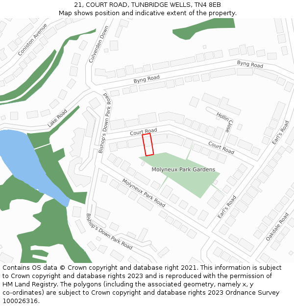 21, COURT ROAD, TUNBRIDGE WELLS, TN4 8EB: Location map and indicative extent of plot