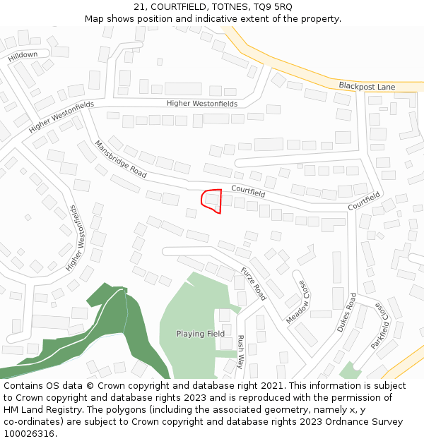 21, COURTFIELD, TOTNES, TQ9 5RQ: Location map and indicative extent of plot