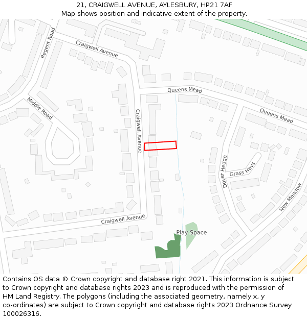 21, CRAIGWELL AVENUE, AYLESBURY, HP21 7AF: Location map and indicative extent of plot