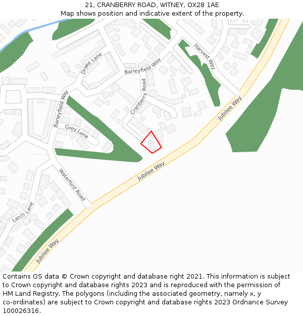 21, CRANBERRY ROAD, WITNEY, OX28 1AE: Location map and indicative extent of plot