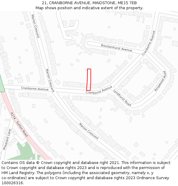 21, CRANBORNE AVENUE, MAIDSTONE, ME15 7EB: Location map and indicative extent of plot