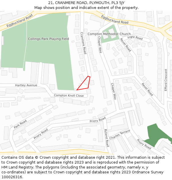 21, CRANMERE ROAD, PLYMOUTH, PL3 5JY: Location map and indicative extent of plot