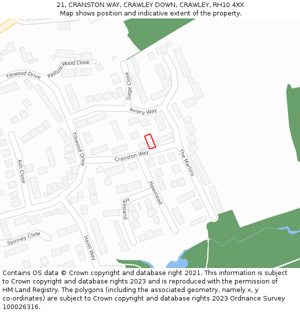 21, CRANSTON WAY, CRAWLEY DOWN, CRAWLEY, RH10 4XX: Location map and indicative extent of plot