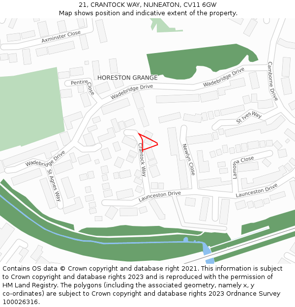 21, CRANTOCK WAY, NUNEATON, CV11 6GW: Location map and indicative extent of plot