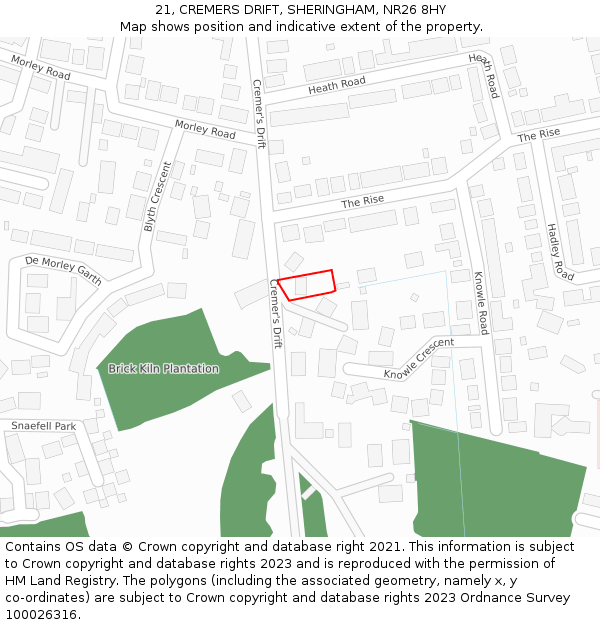 21, CREMERS DRIFT, SHERINGHAM, NR26 8HY: Location map and indicative extent of plot