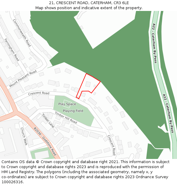 21, CRESCENT ROAD, CATERHAM, CR3 6LE: Location map and indicative extent of plot
