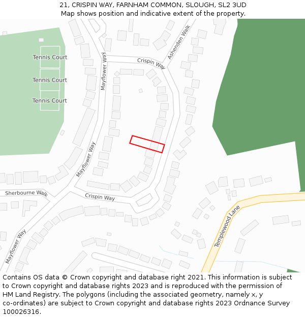 21, CRISPIN WAY, FARNHAM COMMON, SLOUGH, SL2 3UD: Location map and indicative extent of plot