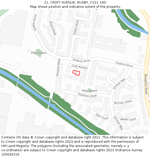 21, CROFT AVENUE, RUGBY, CV21 1AD: Location map and indicative extent of plot