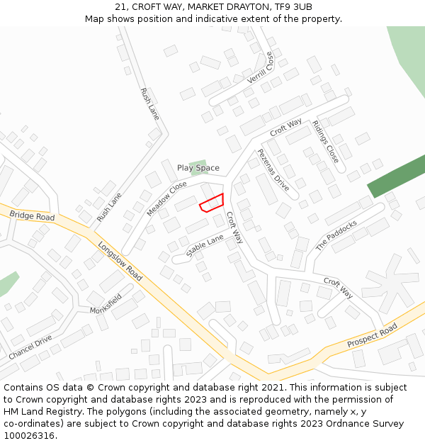 21, CROFT WAY, MARKET DRAYTON, TF9 3UB: Location map and indicative extent of plot