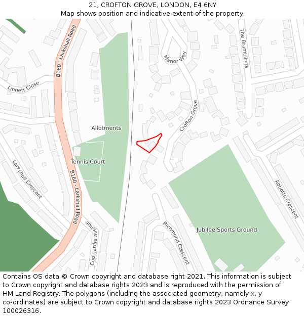 21, CROFTON GROVE, LONDON, E4 6NY: Location map and indicative extent of plot