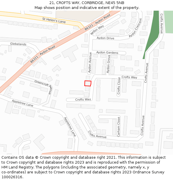21, CROFTS WAY, CORBRIDGE, NE45 5NB: Location map and indicative extent of plot